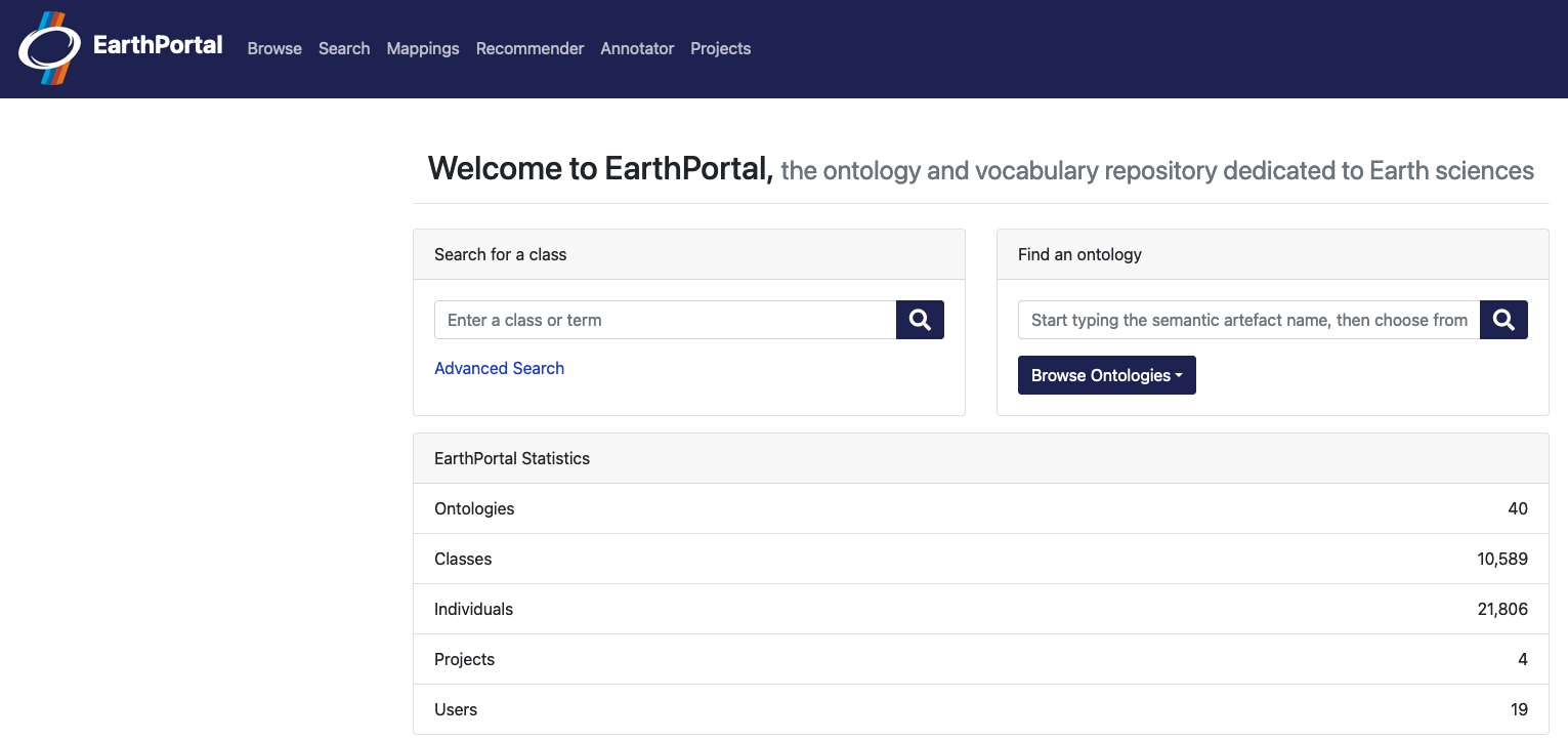 EarthPortal homepage 