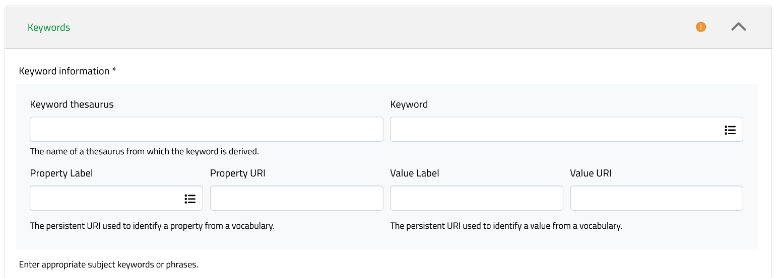 Data Portal wizard. Keywords to compile 